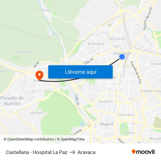 Castellana - Hospital La Paz to Aravaca map
