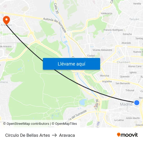 Círculo De Bellas Artes to Aravaca map