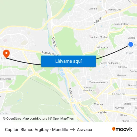 Capitán Blanco Argibay - Mundillo to Aravaca map