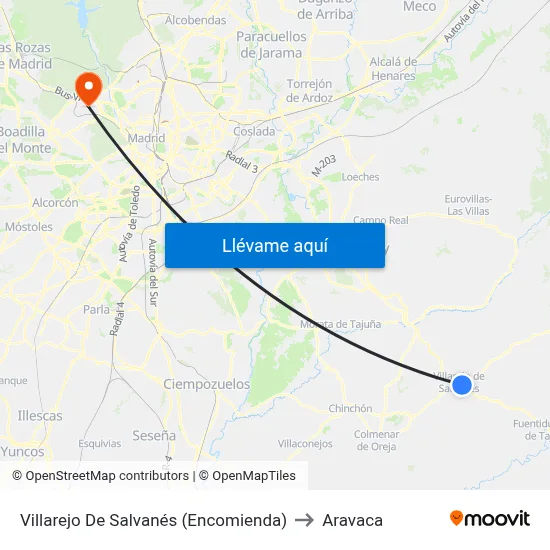 Villarejo De Salvanés (Encomienda) to Aravaca map