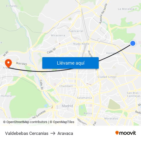 Valdebebas Cercanías to Aravaca map
