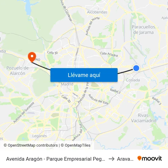 Avenida Aragón - Parque Empresarial Pegaso to Aravaca map