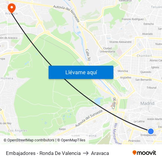Embajadores - Ronda De Valencia to Aravaca map