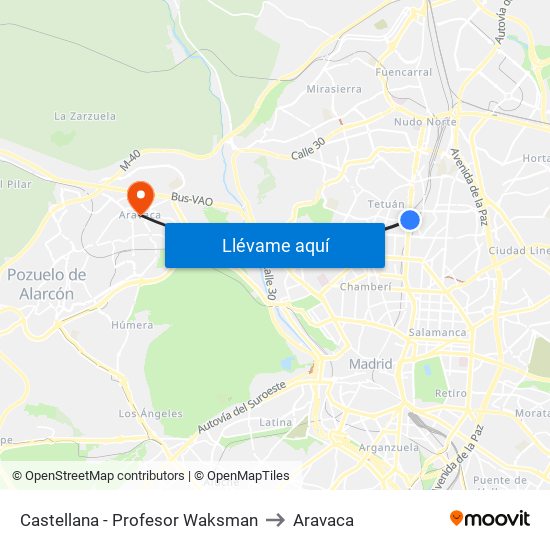 Castellana - Profesor Waksman to Aravaca map