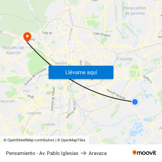 Pensamiento - Av. Pablo Iglesias to Aravaca map