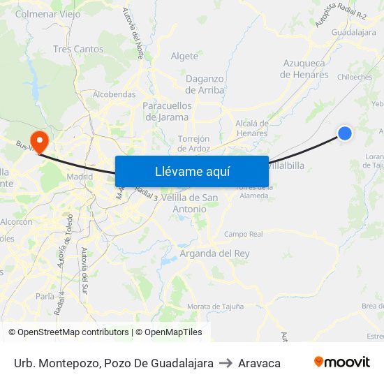Urb. Montepozo, Pozo De Guadalajara to Aravaca map