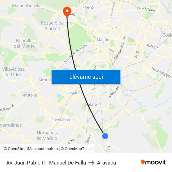 Av. Juan Pablo II - Manuel De Falla to Aravaca map