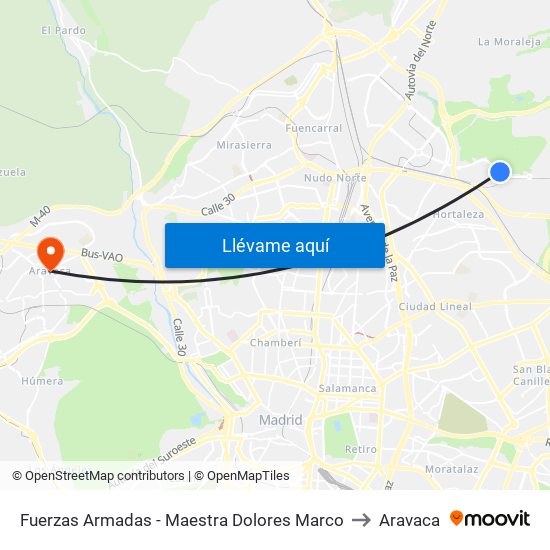 Fuerzas Armadas - Maestra Dolores Marco to Aravaca map