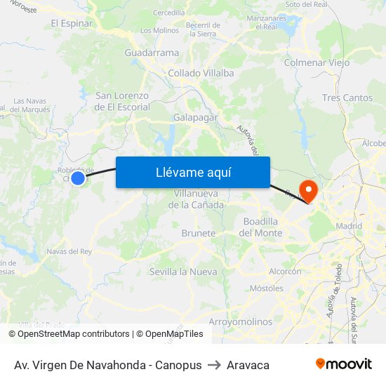 Av. Virgen De Navahonda - Canopus to Aravaca map