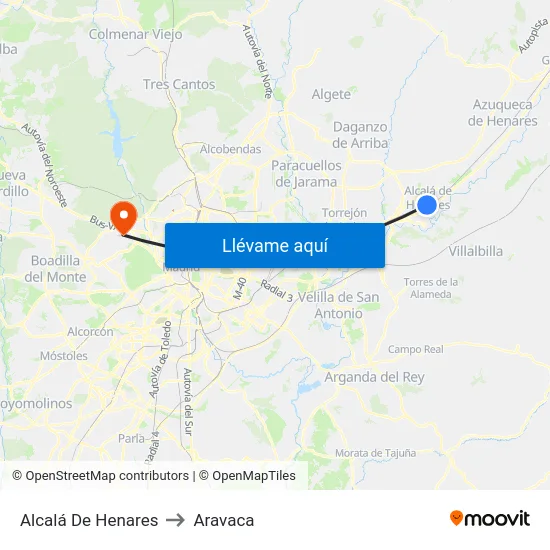 Alcalá De Henares to Aravaca map