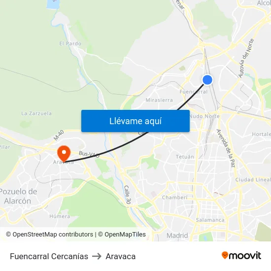 Fuencarral Cercanías to Aravaca map
