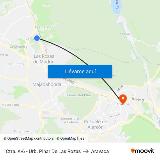 Ctra. A-6 - Urb. Pinar De Las Rozas to Aravaca map