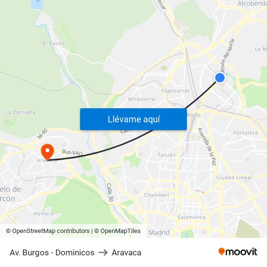 Av. Burgos - Dominicos to Aravaca map