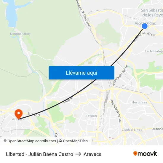 Libertad - Julián Baena Castro to Aravaca map