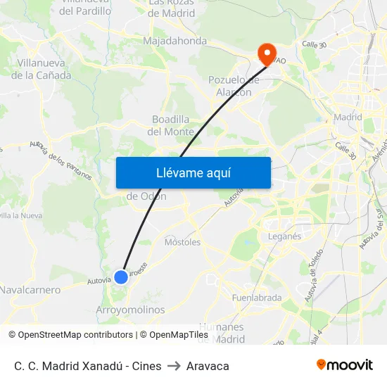 C. C. Madrid Xanadú - Cines to Aravaca map