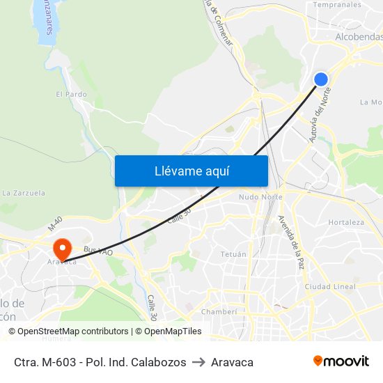 Ctra. M-603 - Pol. Ind. Calabozos to Aravaca map