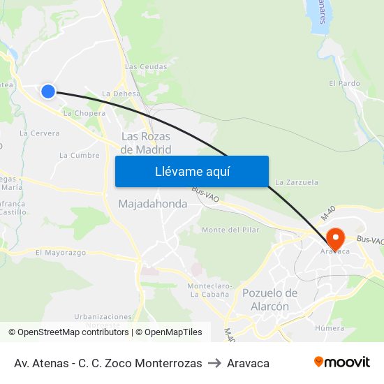 Av. Atenas - C. C. Zoco Monterrozas to Aravaca map