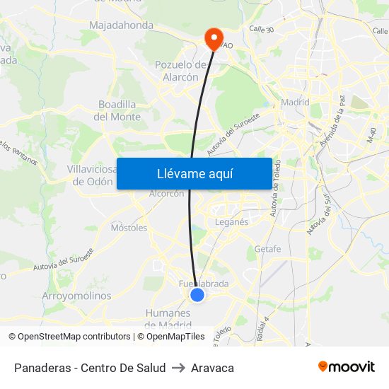 Panaderas - Centro De Salud to Aravaca map