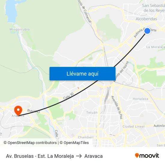Av. Bruselas - Est. La Moraleja to Aravaca map