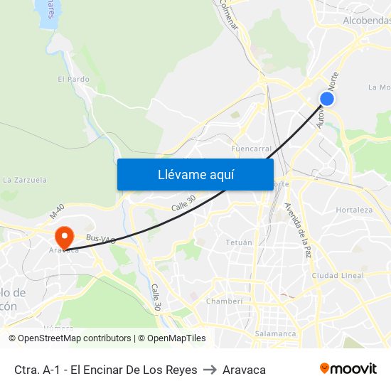 Ctra. A-1 - El Encinar De Los Reyes to Aravaca map