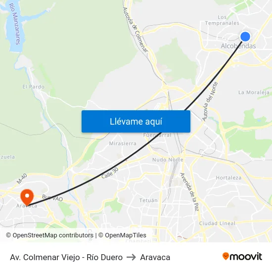 Av. Colmenar Viejo - Río Duero to Aravaca map