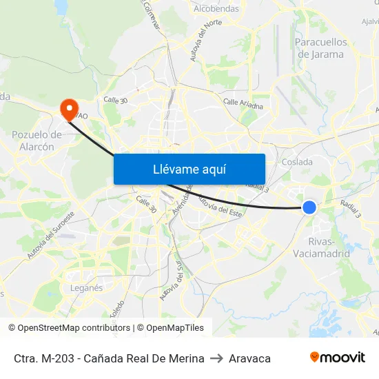 Ctra. M-203 - Cañada Real De Merina to Aravaca map