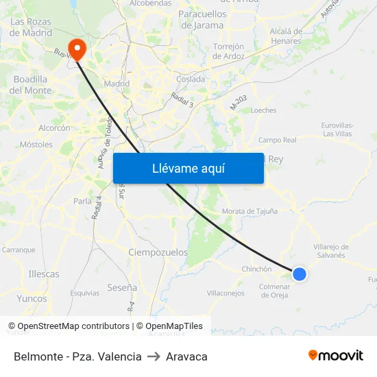Belmonte - Pza. Valencia to Aravaca map