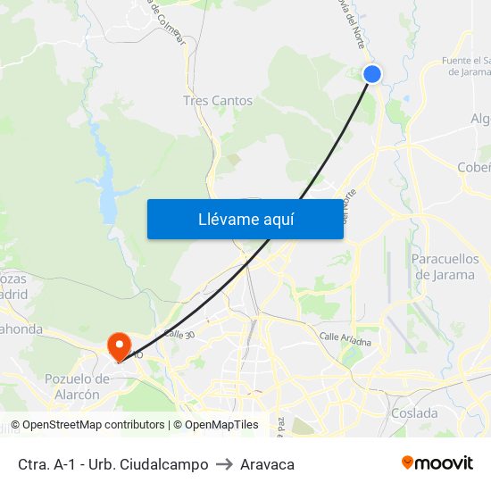 Ctra. A-1 - Urb. Ciudalcampo to Aravaca map