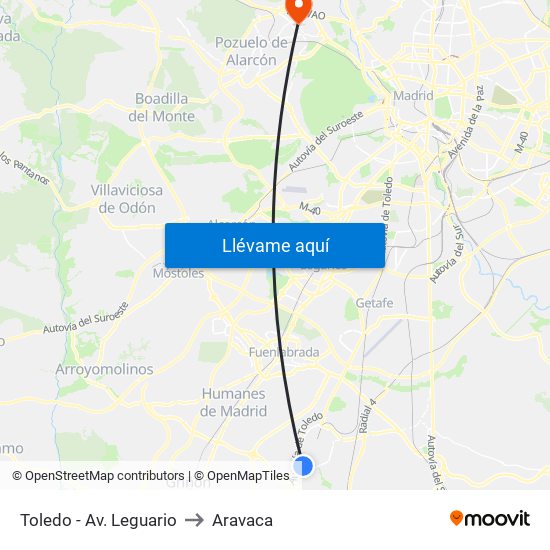 Toledo - Av. Leguario to Aravaca map
