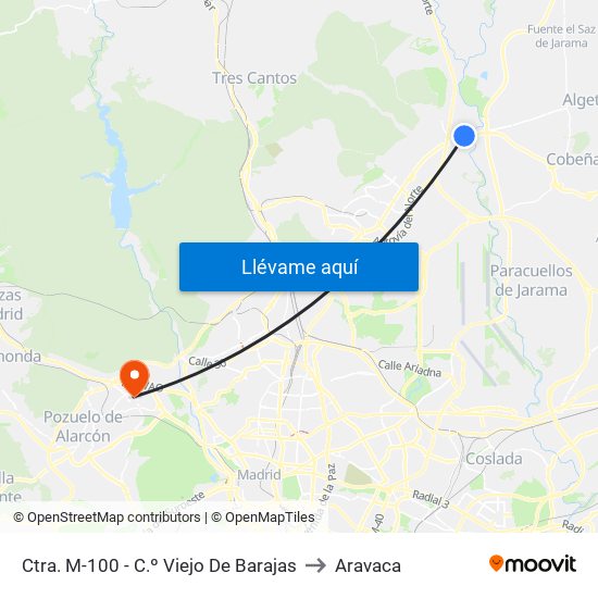 Ctra. M-100 - C.º Viejo De Barajas to Aravaca map