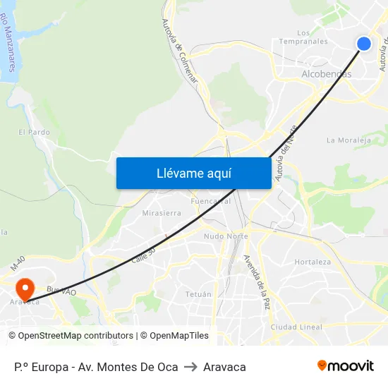 P.º Europa - Av. Montes De Oca to Aravaca map