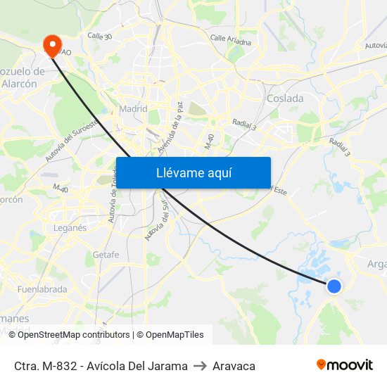 Ctra. M-832 - Avícola Del Jarama to Aravaca map