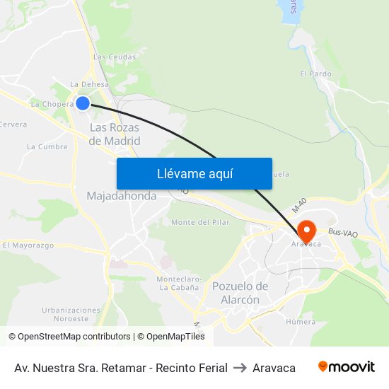 Av. Nuestra Sra. Retamar - Recinto Ferial to Aravaca map