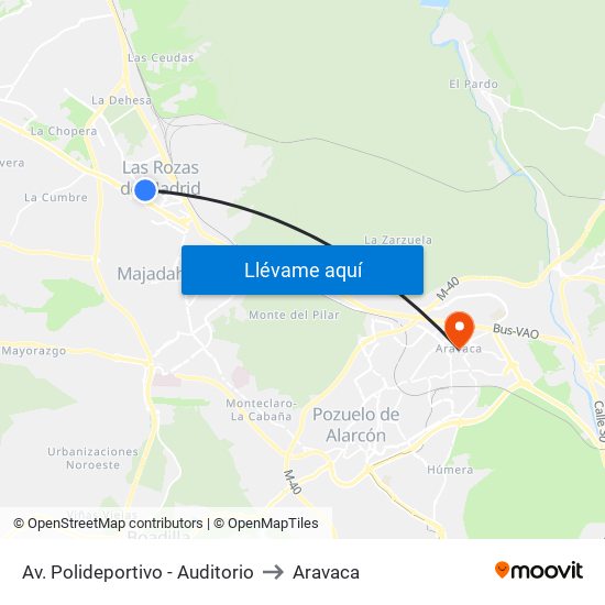 Av. Polideportivo - Auditorio to Aravaca map