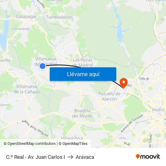 C.º Real - Av. Juan Carlos I to Aravaca map