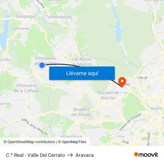 C.º Real - Valle Del Cerrato to Aravaca map