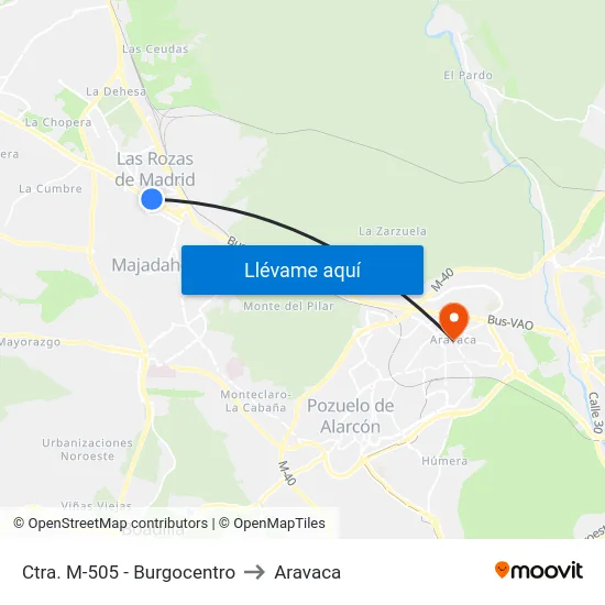 Ctra. M-505 - Burgocentro to Aravaca map