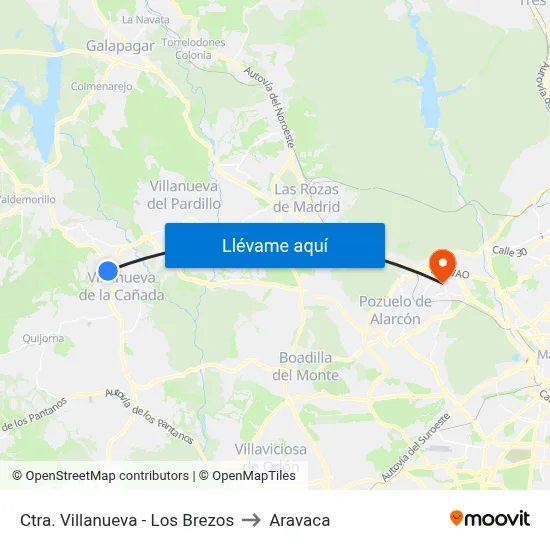 Ctra. Villanueva - Los Brezos to Aravaca map