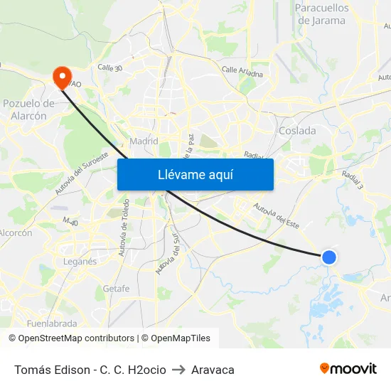 Tomás Edison - C. C. H2ocio to Aravaca map