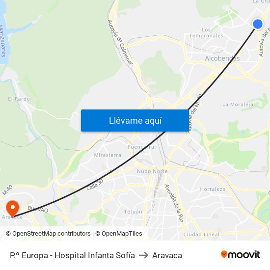 P.º Europa - Hospital Infanta Sofía to Aravaca map