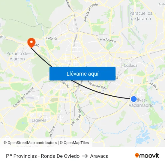 P.º Provincias - Ronda De Oviedo to Aravaca map
