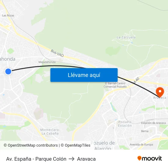 Av. España - Parque Colón to Aravaca map