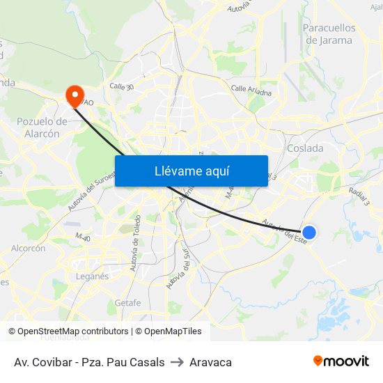 Av. Covibar - Pza. Pau Casals to Aravaca map