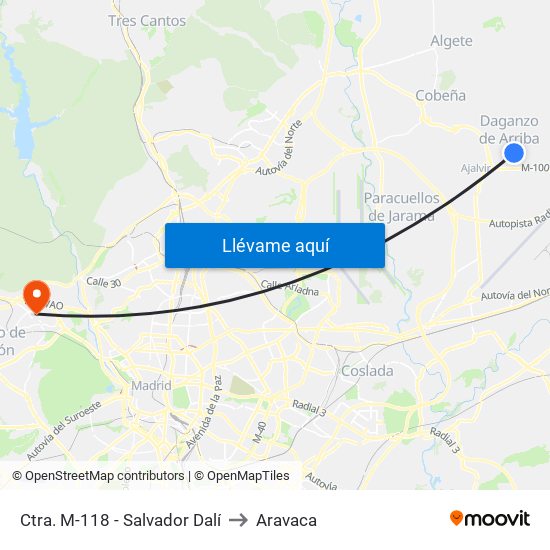 Ctra. M-118 - Salvador Dalí to Aravaca map