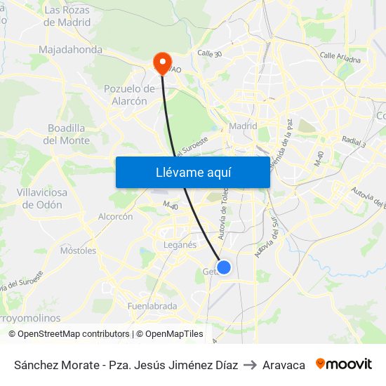 Sánchez Morate - Pza. Jesús Jiménez Díaz to Aravaca map