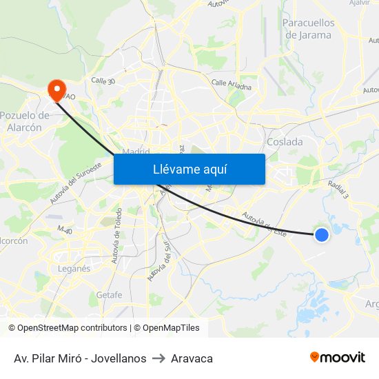 Av. Pilar Miró - Jovellanos to Aravaca map
