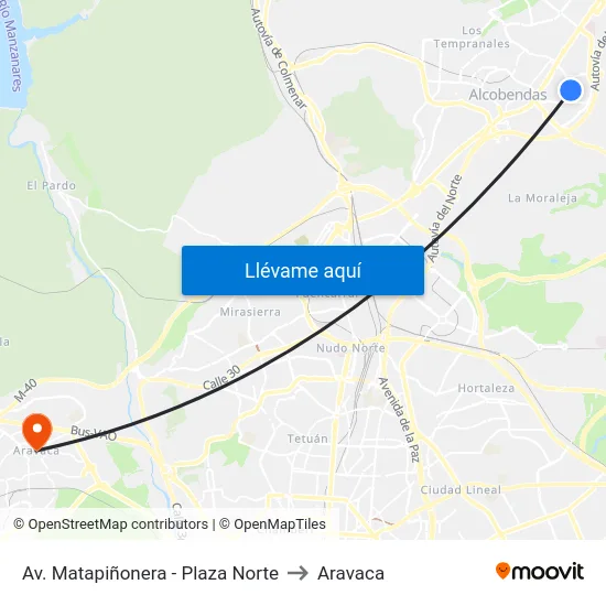 Av. Matapiñonera - Plaza Norte to Aravaca map