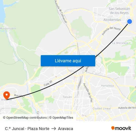 C.º Juncal - Plaza Norte to Aravaca map