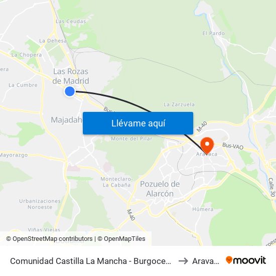 Comunidad Castilla La Mancha - Burgocentro to Aravaca map