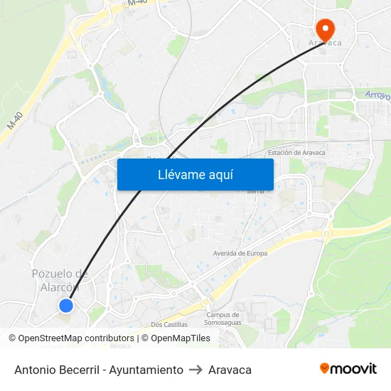 Antonio Becerril - Ayuntamiento to Aravaca map